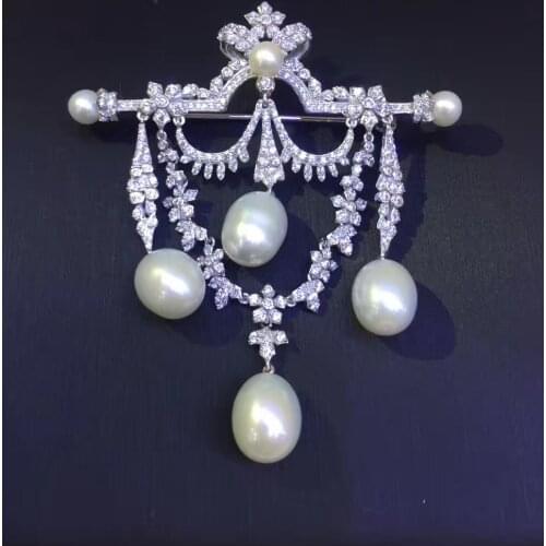 Natural fresh water pearl brooch pins 925 sterling silver with cubic zircon vintage victoria tear drop shape free shipping