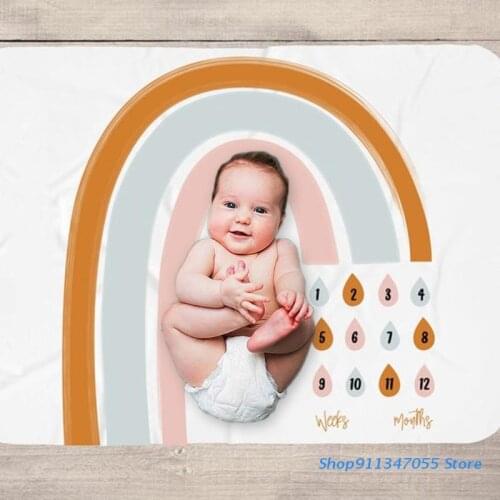 Baby Monthly Record Growth Milestone Blanket Newborn Swaddle Wrap Photography Props Creative Rainbow Background Cloth