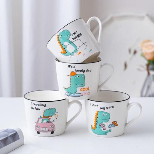 Childrens Dinosaur Cartoon Breakfast Mug Creative Parent Child Couple Coffee Milk Ceramic Tableware Kettle Cup Milk Cup
