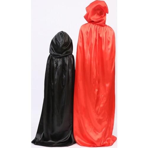 Halloween costume satin kid adult women death black red hooded cloak scary with cape devil role play cosplay