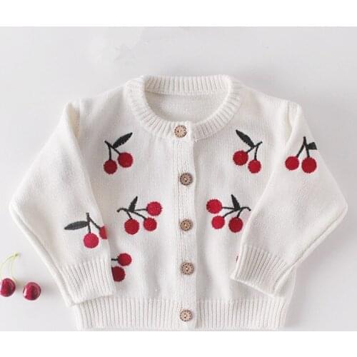 Cherry Embroidered Baby Cardigan Sweater Long Sleeve Toddler Coat Baby Girl Jacket 3 6 9 12 18 24 Month Infant Clothes 204033