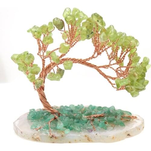 FYJS Unique Copper Wire Wrap Tree of Life Irregular Shape Olivine Stone Pendant Green Turquoises Jewelry