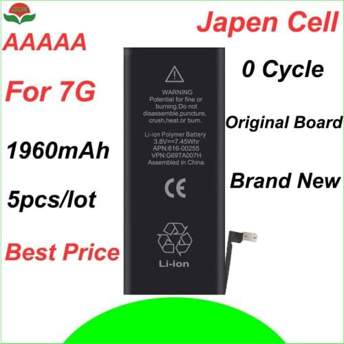 ISUN 5pcs/lot original quality 0 cycle mobile battery for iPhone 7 7G 4.7'' 1960mAh 3.82V battery replacement