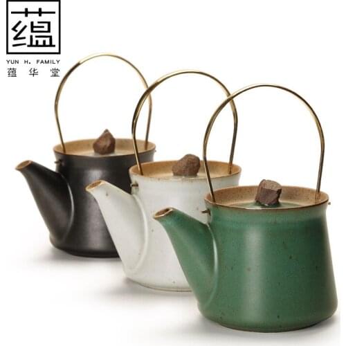 Stone Kettle with Pottery Lifting Beam, Small Ceramic Teapot, Japanese-style Handmade Retro Kiln, Changing Ceramic Teapot