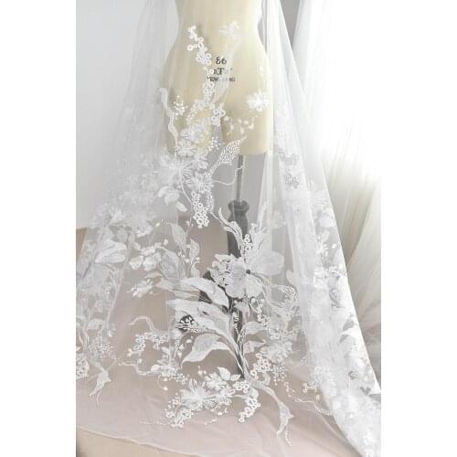 Fancy embroidery lace fabrics with mutiple shapes flowers bridal dreses lace fabrics