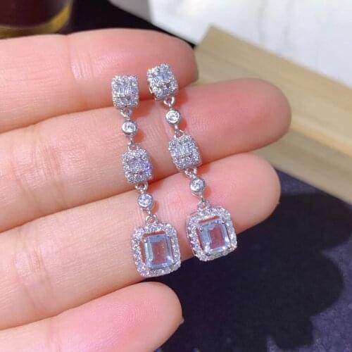 Fashion square tassels S925 silver natural light blue Aquamarine drop earrings natural blue topaz women party gift jewelry