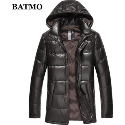 BATMO 2019 new arrival winter 90% white duck down natural real sheepskin hooded jackets men,mens leather jackets
