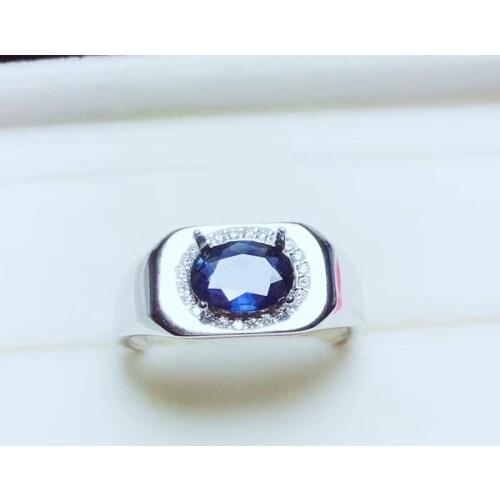 Men ring Natural real sapphire oval rings Per jewelry 6*8mm 1.6ct gemstone 925 sterling silver Fine jewelry X2091548