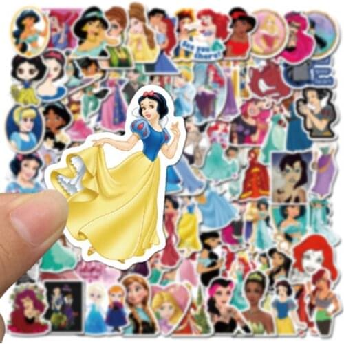 Disney 100pcs cartoon princess series graffiti Waterproof Skateboard Sticker Personalized Suitcase Graffiti Sticker Set