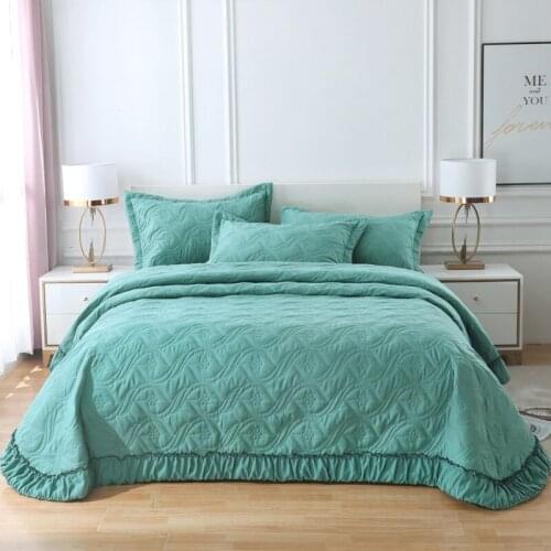 2020 new products All cotton quilted embroidery Bed cover Fitted Sheet Pillowcases 2/3 pcs Solid color Round lace Bedding