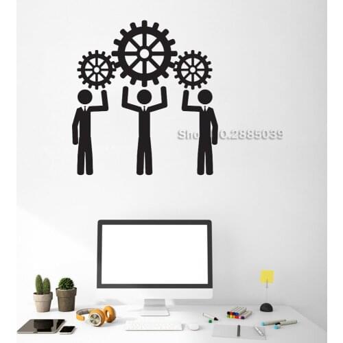 New Vinyl Gears Wall Decals People Work Thought Wheel Office Teamwork Business Room Art Stickers Mural Interior Decor LC512