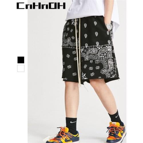 CnHnOH new arrival spring and summer tide brand personality cashew flower print loose casual drawstring terry shorts A503