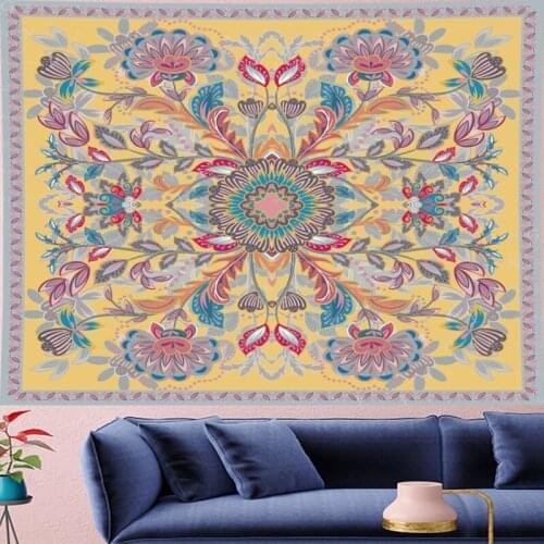 Psychedelic macrame wall Tapestry Vintage Style yellow boho goblen Retro Pattern Wall Hanging Yoga Mat wall towel home decor