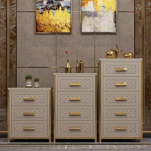 Luxury Grey Leather Chest Of Drawer 60 Cm Wide Gold-Plated Stainless Steel