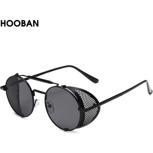 HOOBAN Steampunk Round Sunglasses Men Women Retero Gothic Metal Males Sun Glasses Fashion Brand Designer Eyeglasses Unisex