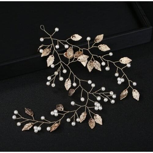 Bridal Headband Headpiece Leaf Pearl Hair Flower Crown Tiara Headdress Wedding Hair Accessories Party Prom Head Chain Jewelry