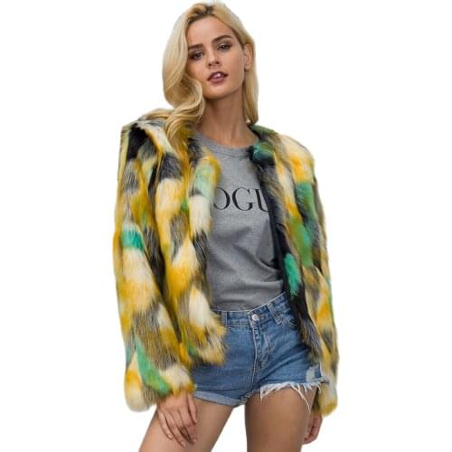 T0827 New Fashion colorful gradient Faux Fur jacket female Winter coat female pop personality pattern Faux fur Jacket Coat