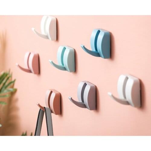 Creative Candy Color Hook Strong Non-marking Key Holder Wall Hook Free Punching Free Nail Wall Hanger Hook Bathroom Accessories