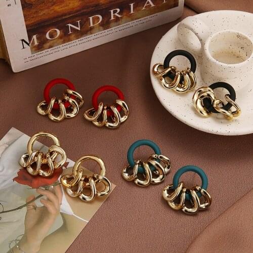 Vienkim Vintage Geometric Metal Chunky Chain Link Earrings For Women Gold Hollow Round Drop Earring Elegant 2020 Jewelry