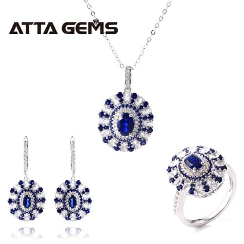 Blue Sapphire Sterling Silver Jewelry Set for Women Wedding Jewelry Anniversary Celebration Gifts Created Sapphire S925 Jewerly