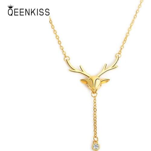 QUEENKISS NC698 2021 Fine Jewelry Wholesale Fashion Lady Girl Birthday Wedding Gift Head AAA Zircon 18KT Gold Pendant Necklace