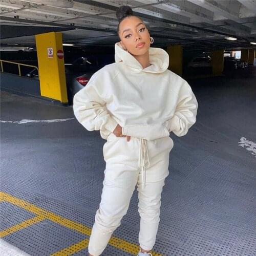 2020 Solid Womens Set Hooded Sweatshirt Jogger Pants Suit Tracksuit Matching Two Piece Set Autumn Winter Casual Outfits