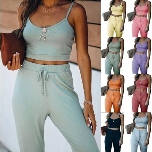 Tank Top And Stacked Pants 2 Piece Set Women Casual Sportswear Sleeveless Tracksuits Fashion Workout Matching Sets