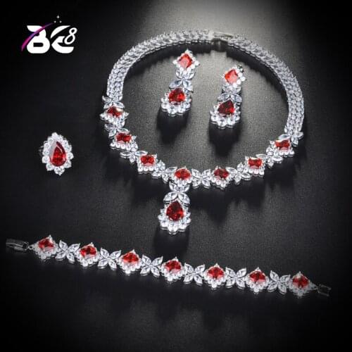 Be 8 Brilliant Cubic Zirconia Wedding Jewelry Sets for Women Bridal 4 Pcs Earring Necklace Set Party/jewelry Wedding S160