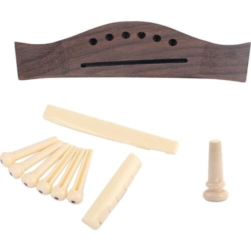 1 Set Rosewood Bridge+Bone Bridge Pins Saddle Nut for Acoustic Folk Guitar Replacement Parts
