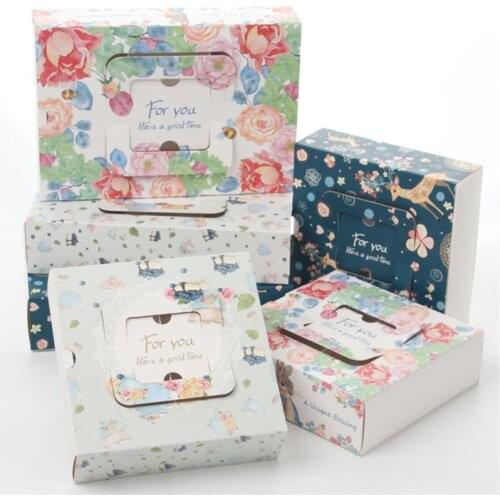 100Pcs Fashion Portable Flower Wapiti Elk Design Baking Moon Cake Packaging Gift Drawer Box For Egg Yolk Crisp Biscuit Takeaway