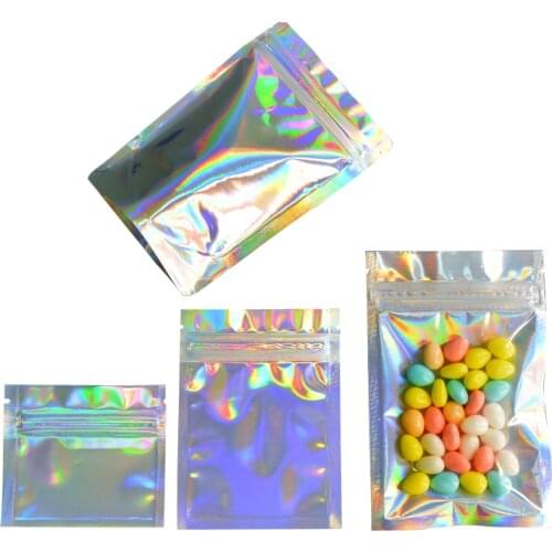 100 Pcs Zip lock Plastic Bag Aluminum Foil Hologram Food Mylar Pouch Smell Water Proof Zipper Reclosable Pouches