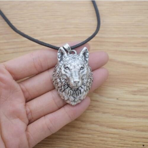 12pcs Gothic Animal Viking Wolf Necklace With Rope Chain 3D Fashion Mens Jewelry