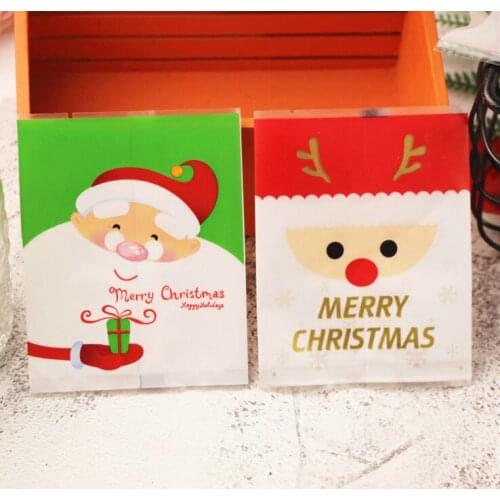 2017 New 100pcs Lovely green bottom Santa Claus flat pocket beef biscuit bag gift package bag