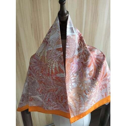 2021 new arrival winter spring classic orange tree 100% real silk scarf twill hand made roll 90*90 cm shawl wrap for women lady