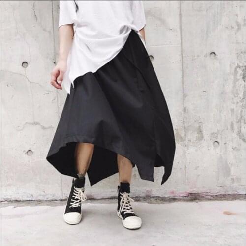 Autumn New Mens Fashion Trousers Tide Loose Wide Leg Pants Elastic Waist Skirts Hairstylist Low Crotch Pants Singer Costumes