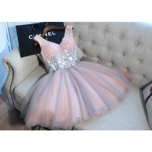 CloverBridal 2021 Pink A-line Sequined Child 3- Child 11 Little Girls Princess Dress V Neckline Tulle Flower Girl Dresses
