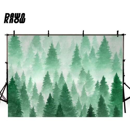 DAWNKNOW Forest Photography Background Drawing Green Pine Tree Photo Shoot Backdrops For Children Photocall lv1034