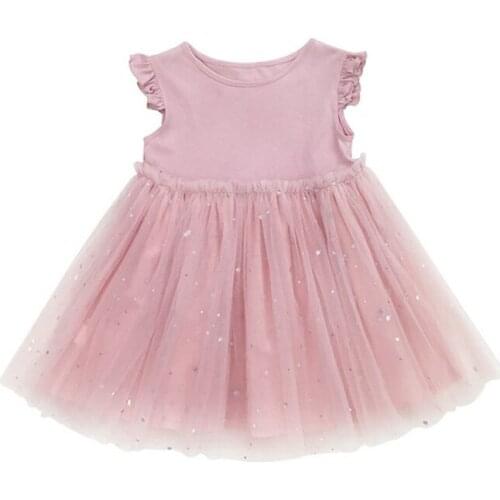 Baby Gril Clothes Summer Sleeveless Star Sequins New Children Dress Sweet Party Mesh Princess Dress Kids Dress