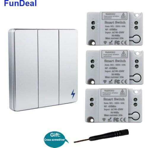 FUNDEAL 433MHz Universal Wireless RF Remote Control Switch 86 Wall Panel Switch AC 250V 220V 110V 10A Lighting On/Off Controller