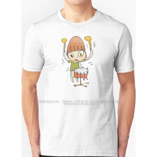 Yoshitomo Nara Banging The Drum Painting T Shirt 100% Pure Cotton Yoshitomo Nara Pop Art Creative Trending Vintage Cool Gift