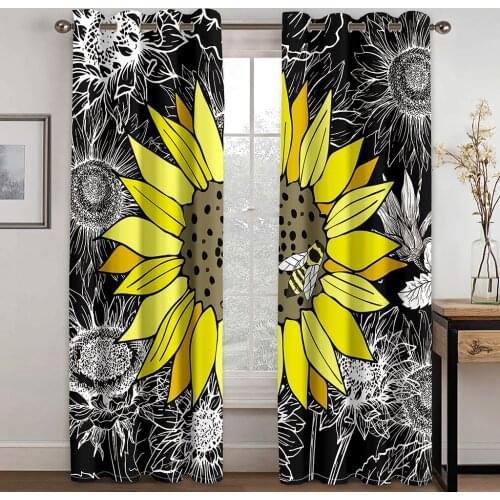 3D Colorful Sunflower Flower Pattern Blackout Curtain Set Hooks, Suitable for Home Curtains In The Living Room and Bedroom