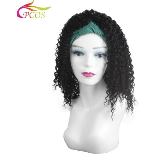 Short Black Culry Hair Wigs for African Women Fluffy Curly Wig Synthetic Wrap Wig with Turban