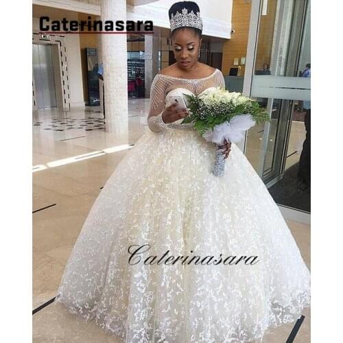 Beading Scoop Neck Illusion Tulle Sleeves Wedding Dress Floor Length Lace Bridal Gown