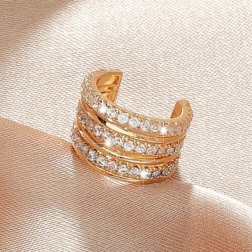 Luckydays 1 PCS Trendy Geometric Zircon Open C Shape Ear Non Pierced Clip Earring Fashion Small Ear Cartilage Cuff Jewelry