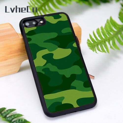 LvheCn Silicone Rubber Phone Case Cover for iPhone 6 6S 7 8 Plus X XS XR 11 12 Mini Pro Max Camouflage Green