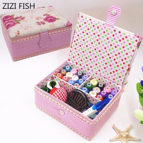 Multifunction pink Cloth Box Sewing Kit Needle Tape Scissor Threads Sewing Box Wedding Gifts For Home & Travelling