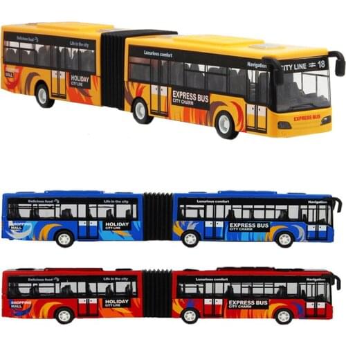 2 Carriages Bus Model Light up Car Toys 3 colors Pullback Alloy bodyshell Toys for children Kids Boy Birthday Gift Tour Bus