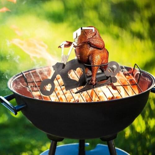 Motorbike Shape Beer Can Chicken Holder Stainless Steel Barbecue Grill Roasting Chicken Stand BBQ Rack Stable Roaster Shelf