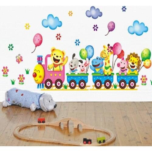 Cartoon car road track animal music green Fence wall decals for kids rooms sticker for game room Bedroom decor wall art murals
