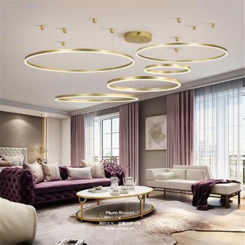 Nordic minimalist modern chandelier atmosphere creative LED living room dining room golden chandelier bedroom circular ring lamp